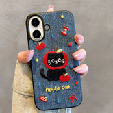 Cartoon Cat Embroidery Warm Phone Case